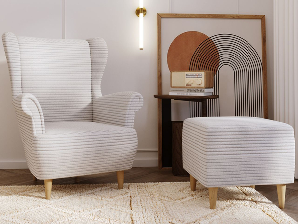 Fauteuil met hocker Roti Lichtgrijs
