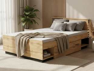 Tweepersoonsbed 120x200 met lade Lavore Eiken Wotan, Zwart