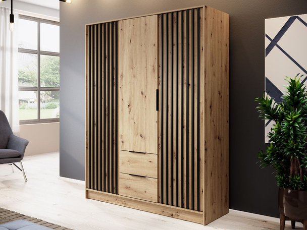 Kledingkast met lades en latten 155 cm Macron Artisan Eik