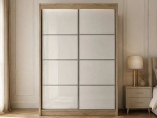 Schuifdeurkast met roedes 150 cm met LED-verlichting Ponti Wit, Sonoma Eiken