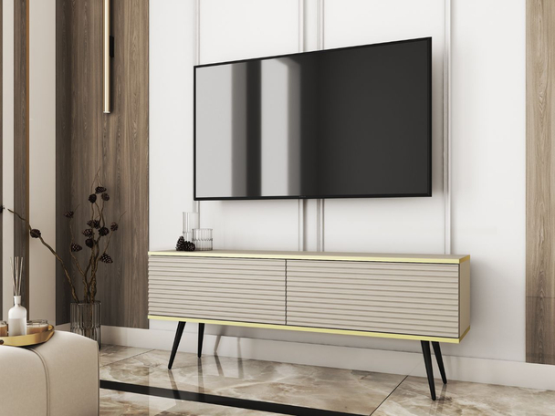 TV-meubel met gegroefde deuren 135 cm Diolo Beige