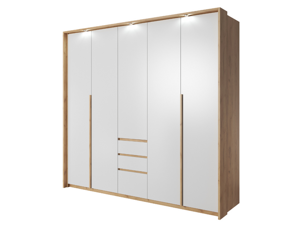 Kledingkast met draaideuren en LED-verlichting Baffi Wit