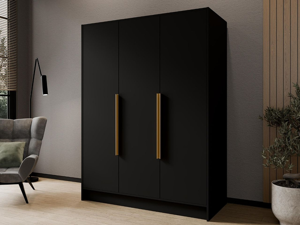Draaideurkast 150 cm Perugia Zwart met goude handgrepen