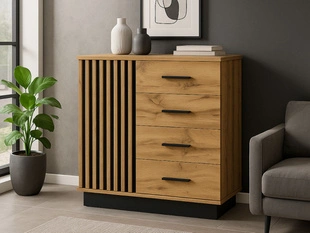 Dressoir met Deuren en Lades Lavore Eiken Wotan, Zwart