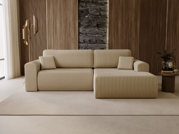 Hoekbank Rechts met Slaapfunctie en Opbergruimte Belvio Beige