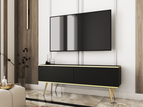 TV-meubel met gegroefde deuren 135 cm Diolo Zwart