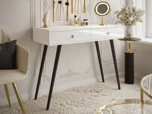 Kaptafel met lades en kristallen handgrepen Olivine Wit glans