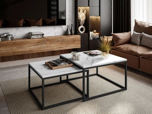 Salontafel op een zwart frame met een marmeren blad Asumi 36x42