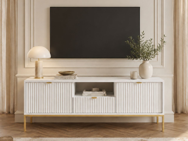 TV-Meubel met deuren en lade Amber Wit