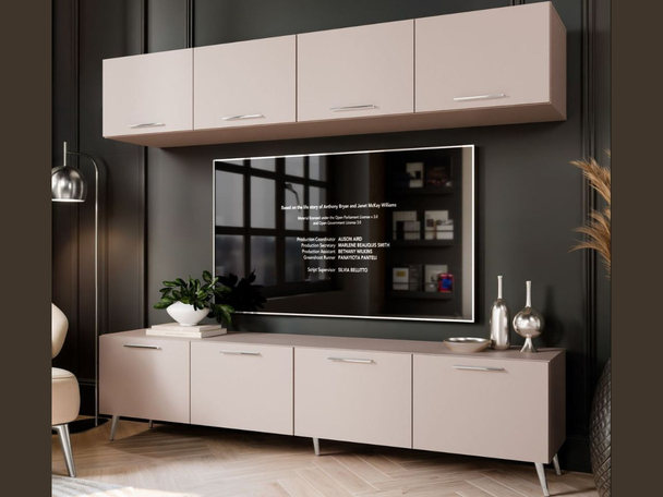 Wandmeubelset voor de woonkamer op zilverkleurige poten Noaé Kashmir