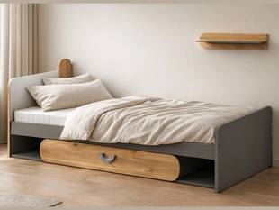 Eenpersoonsbed met lade Casa Eiken Nash, Wit, Grijs