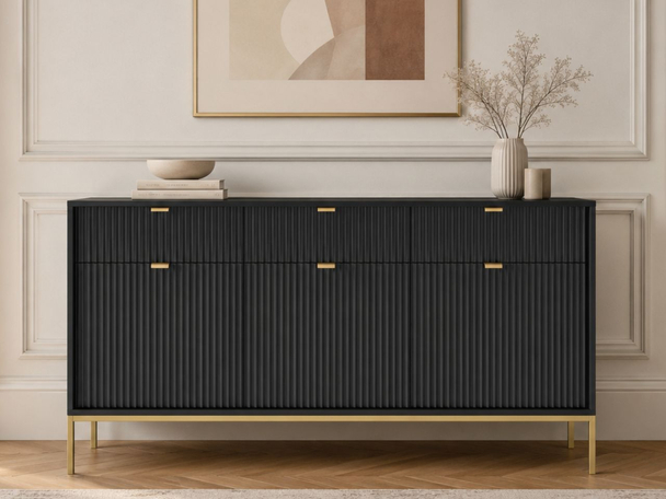 Dressoir met deuren en lades 154 cm Amber Zwart