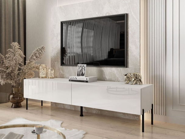Tv-meubel met deuren en ledverlichting Sorelle Wit glans