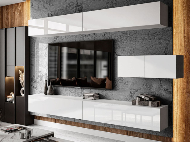 Moderne wandmeubel met ledverlichting voor de woonkamer Nodoo Wit glans