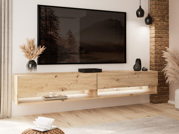TV-wandmeubel 180 cm voor de woonkamer met ledverlichting Aurelie Artisan Eik