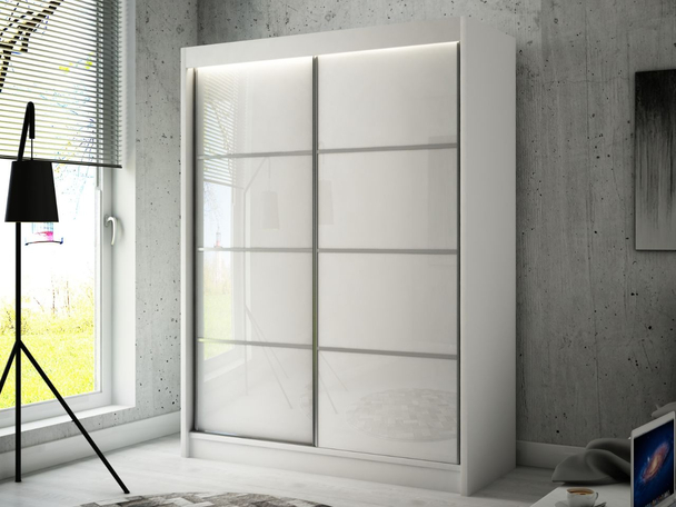 Schuifdeurkast met roedes 150 cm met LED-verlichting Ponti Wit