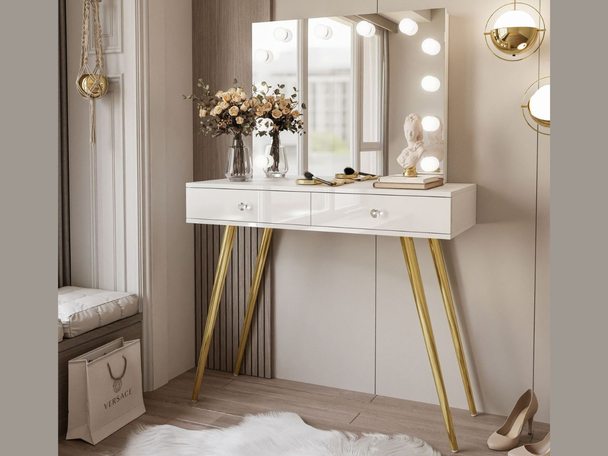 Kaptafel op hoge gouden poten in een glamoureuze stijl Olivine Elite Wit glans