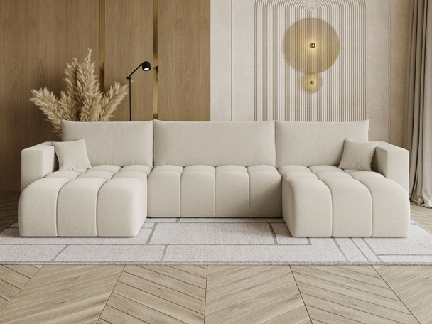 U-Bank met Slaapfunctie en Opbergruimte Neva bouclé stof Beige