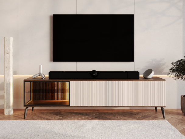 TV-Meubel met Deuren en LED Vinni Donkere walnoot, Kashmir