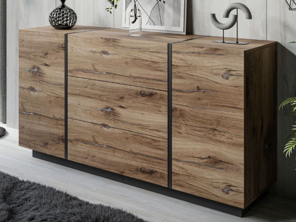 Dressoir met deuren en lades Lunelie Flagstaff Eik