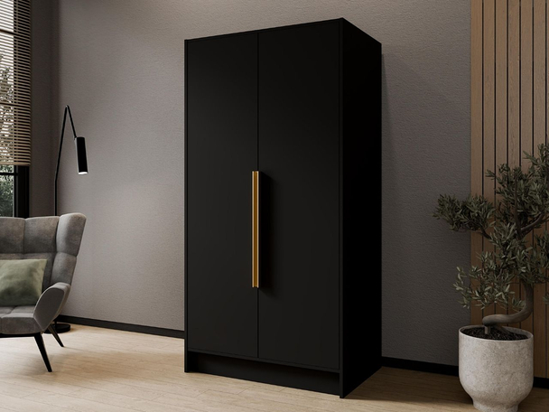 Draaideurkast 100 cm Perugia Zwart met goude handgrepen