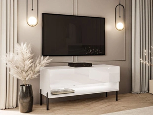Tv-meubel 90 cm op rechte poten met ledverlichting Aurelie Wit glans