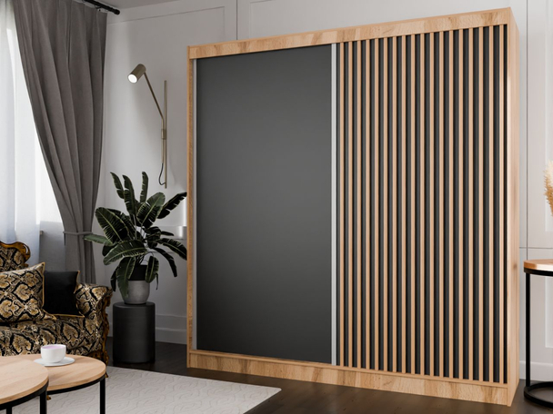 Schuifdeurkast met lamellen 200 cm Loreto Eik Craft Goud