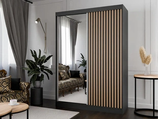 Schuifdeurkast met spiegel en lamellen 150 cm Loreto Zwart