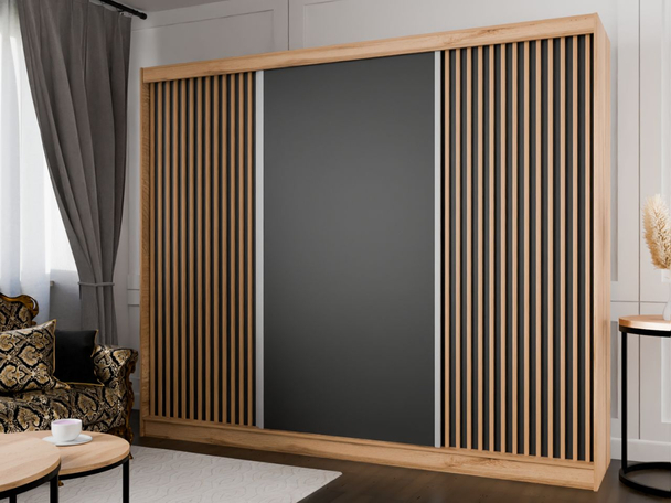 Schuifdeurkast met lamellen 250 cm Loreto Eik Craft Goud