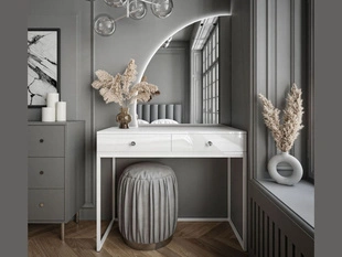 Kaptafel links met lades en ledverlichting Clarette Wit glans