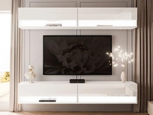 Hangende wandmeubel met LED-verlichting Aurelie Wit glans