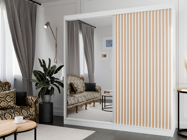 Schuifdeurkast met spiegel en lamellen 200 cm Loreto Wit