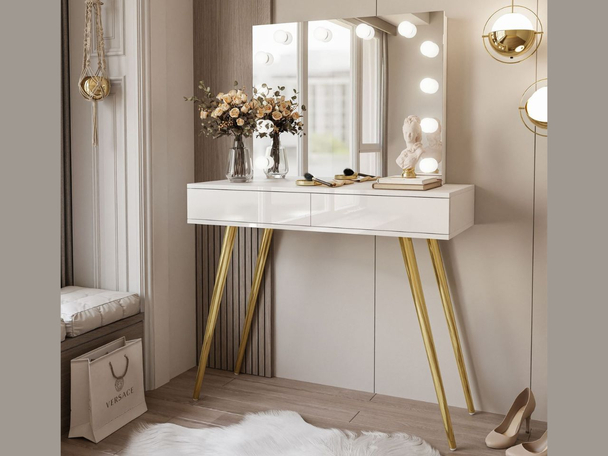 Kaptafel met hoge poten in een glamoureuze stijl Olivine Elite Wit glans