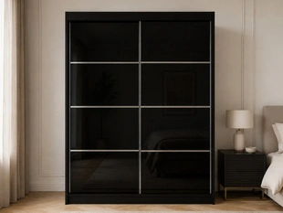 Schuifdeurkast met roedes 150 cm met LED-verlichting Ponti Zwart