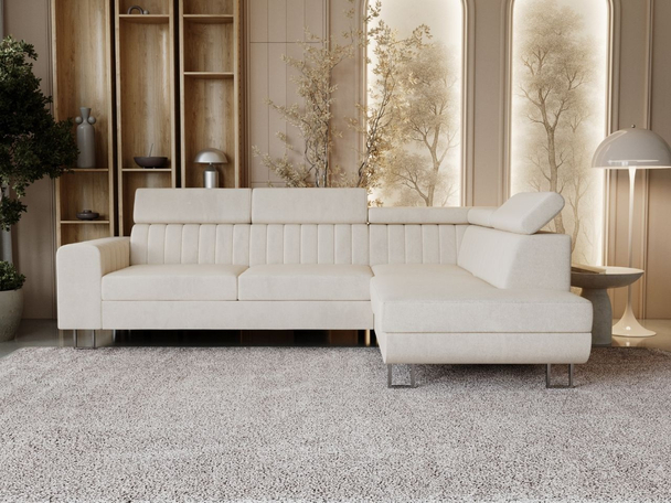 Hoekbank rechts met Slaapfunctie en Opbergruimte Berona Beige