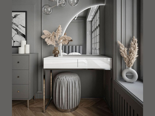 Kaptafel links met lades en ledverlichting Clarette Wit glans