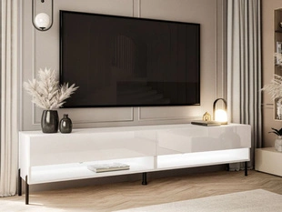 Tv-meubel 180 cm voor de woonkamer op metalen poten Aurelie Wit glans
