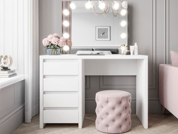 Kaptafel met spiegel en ledverlichting Nesso Wit mat