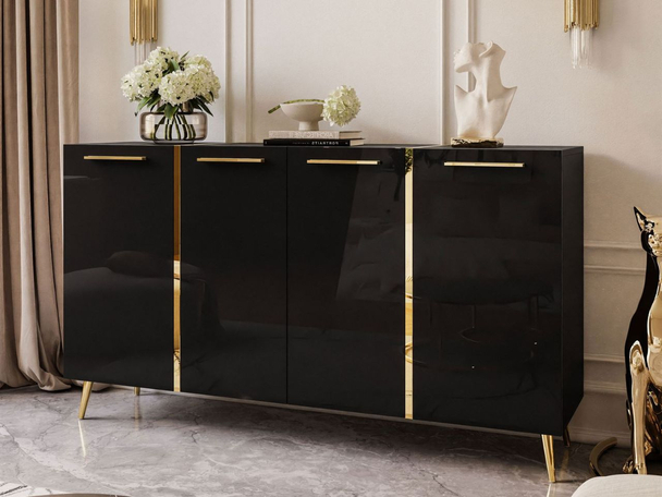 Dressoir met handgrepen en hoge poten Lunelie Zwarte glans