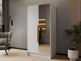 Draaideurkast met spiegel 100 cm Lucca Wit met goude handgrepen