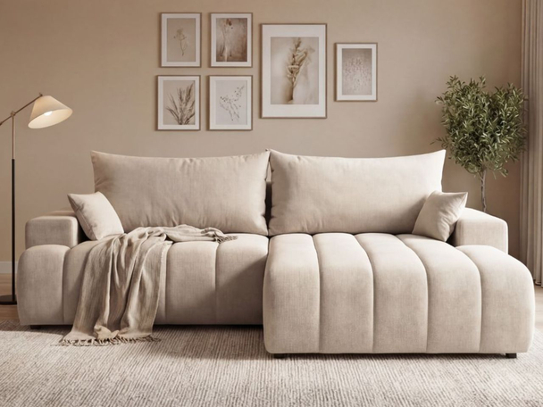 Hoekbank Rechts met Slaapfunctie en Opbergruimte Caleo Beige