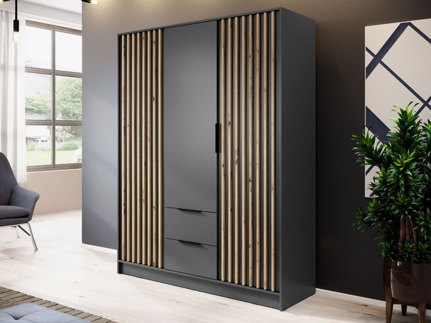 Kledingkast met lades en latten 155 cm Macron Grafiet