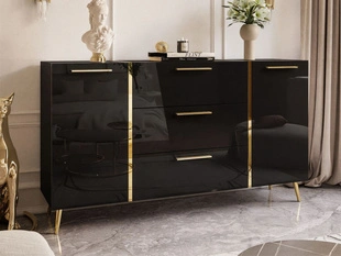 Dressoir met lades, hoge poten en handgrepen Lunelie Zwart glans