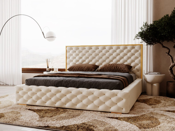 Bed met Opbergruimte en lattenbodem 200x200 Wave Beige
