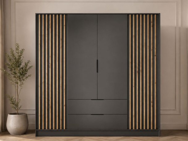 Kledingkast met lades en latten 206 cm Macron Grafiet