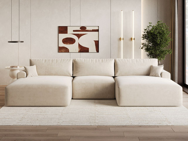 U-Bank met Slaapfunctie en Opbergruimte Serene Beige