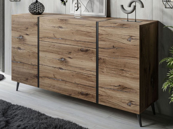 Dressoir met lades en hoge poten Lunelie Flagstaff Eik