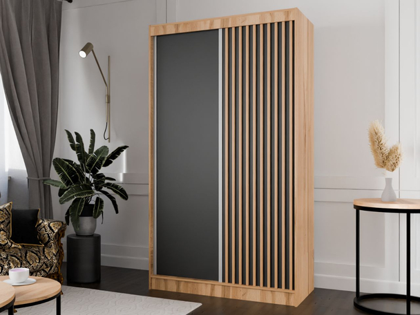 Schuifdeurkast met lamellen 120 cm Loreto Eik Craft Goud