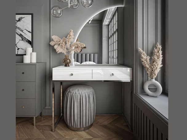 Kaptafel links met lades en ledverlichting Clarette Wit glans