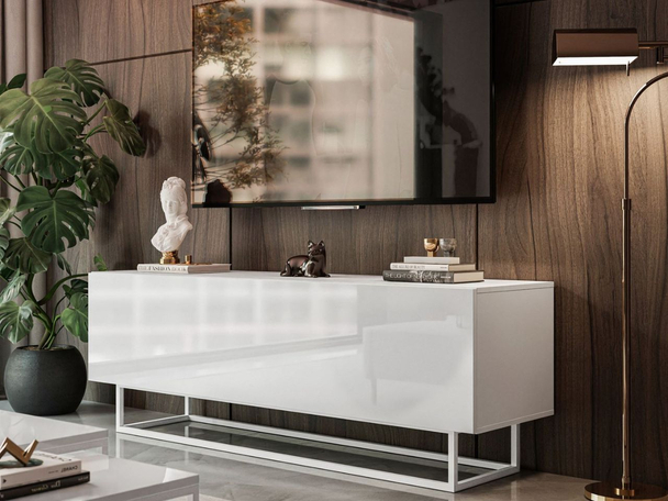 TV-Meubel met deuren op een frame Nodoo Wit glans